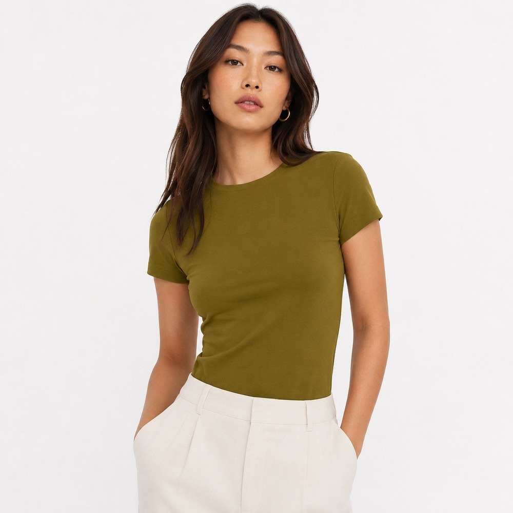 Olive Short Sleeve Crewneck Tee - Women